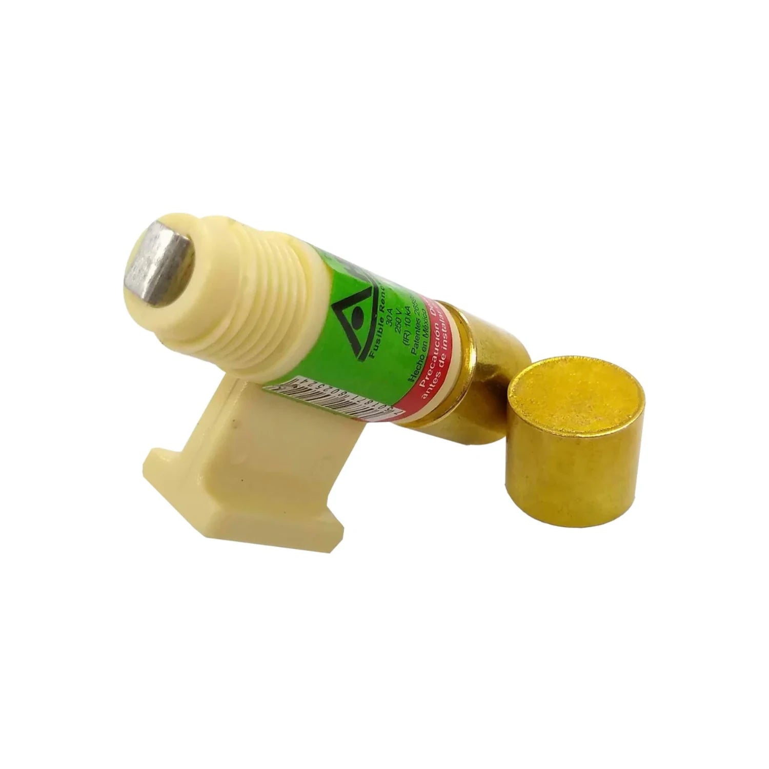Fusible renovable 30A con agarradera crema, tipo cartucho para protección eléctrica.