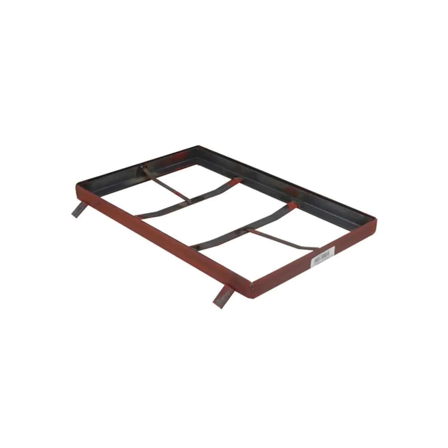 Base metálica rectangular color rojo con soportes para instalación de caja de inspección de servicios