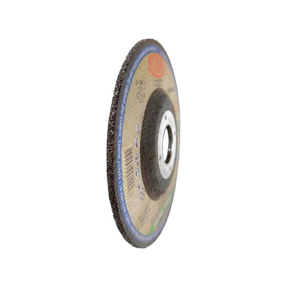 Disco abrasivo de desbaste para amoladora angular, gris con borde granulado y advertencias de seguridad