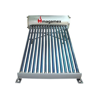 Calentador solar Magamex de 15 tubos al vacío para calentar agua, eficiencia energética.