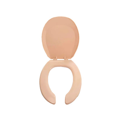 Asiento de baño de plástico rosa veneciano con tapa abierta