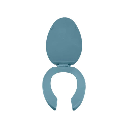 Asiento para baño azul holandés, forma ovalada, con tapa levantada de plástico