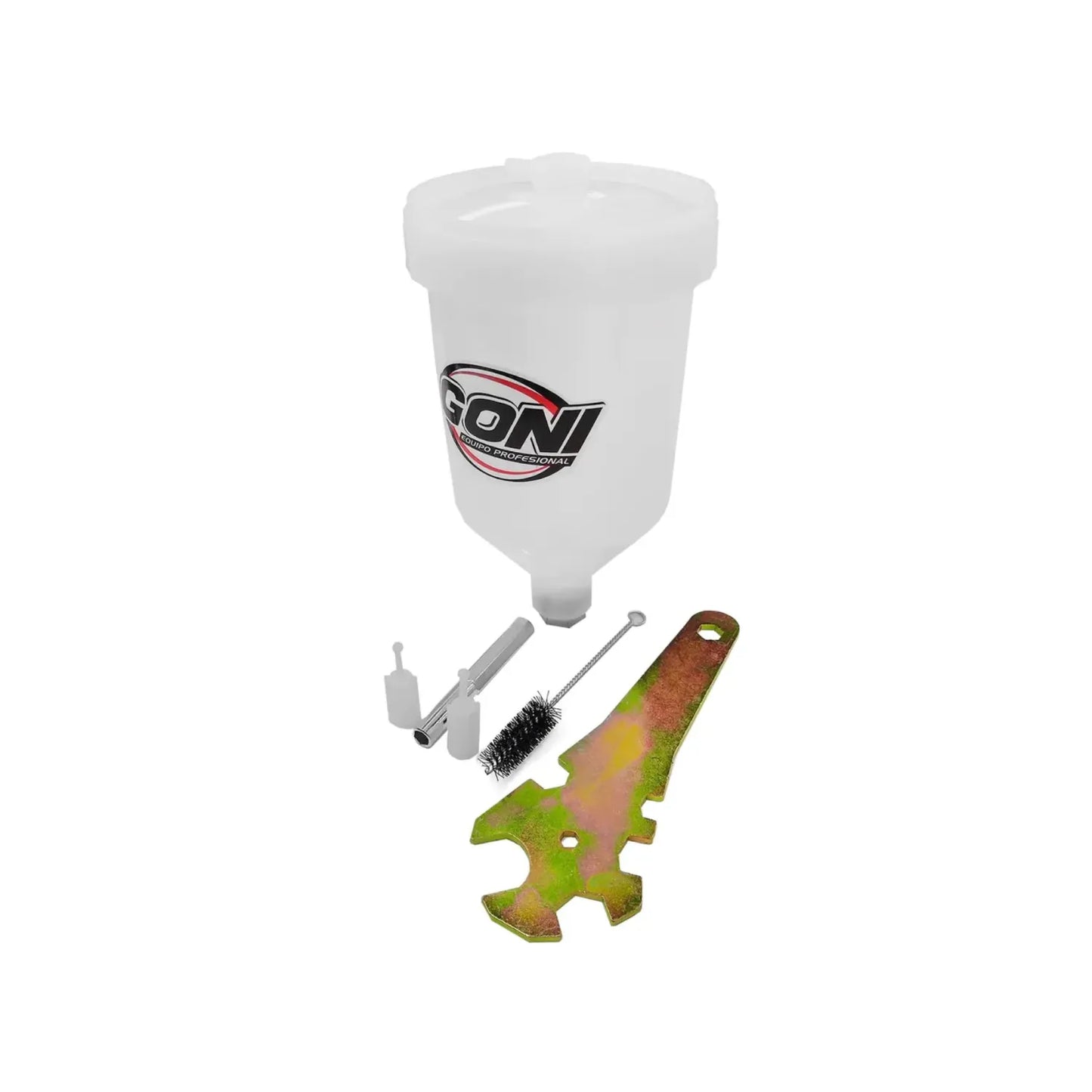 Vaso de plástico para pistola de pintar Goni con kit de accesorios de limpieza y llave multiusos metálica