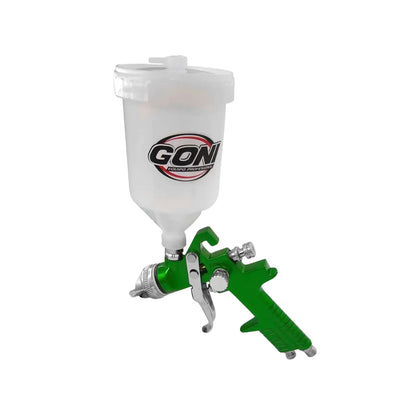 Pistola de gravedad para pintar GONI color verde con vaso plástico de alta capacidad para aplicación de acabados profesionales