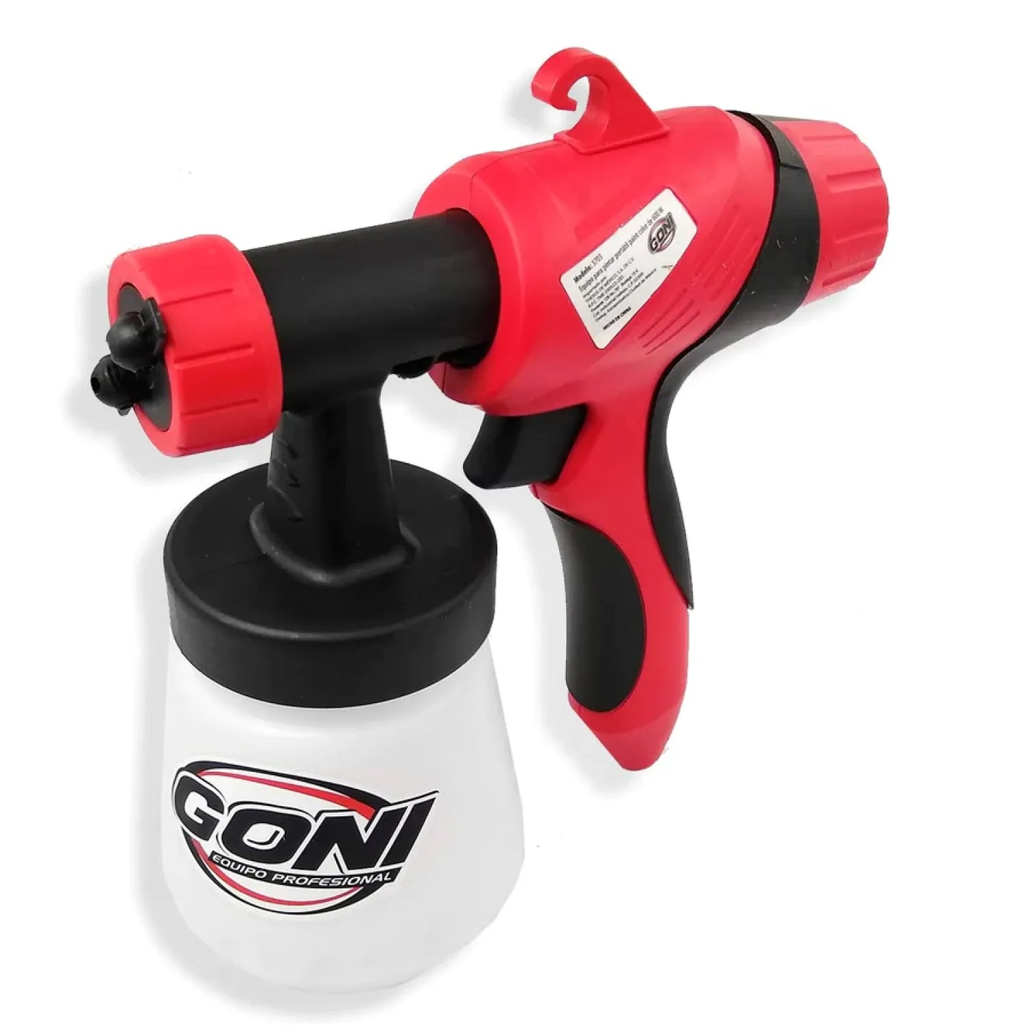 Pistola de pintura eléctrica Goni roja y negra, pulverizador portátil de 600W con depósito para acabados.