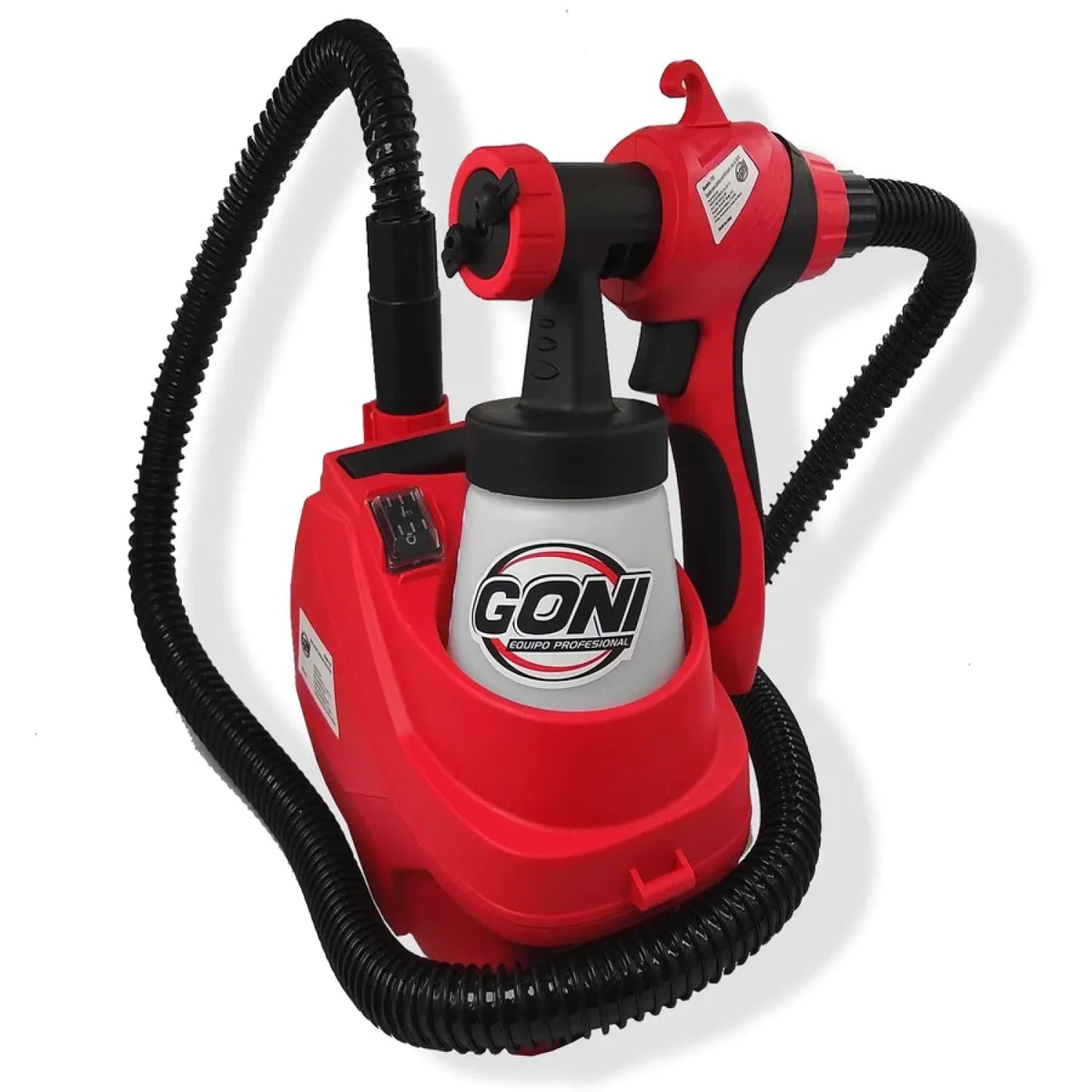 Pistola para pintar eléctrica GONI roja y negra, pulverizador HVLP portátil para acabados profesionales