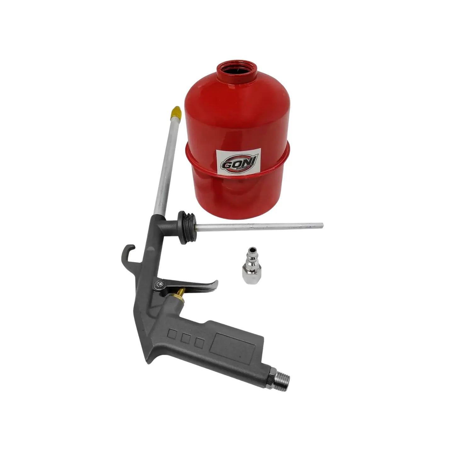 Pistola de limpieza y sopleteadora neumática Goni con depósito metálico rojo de 1 litro para taller automotriz