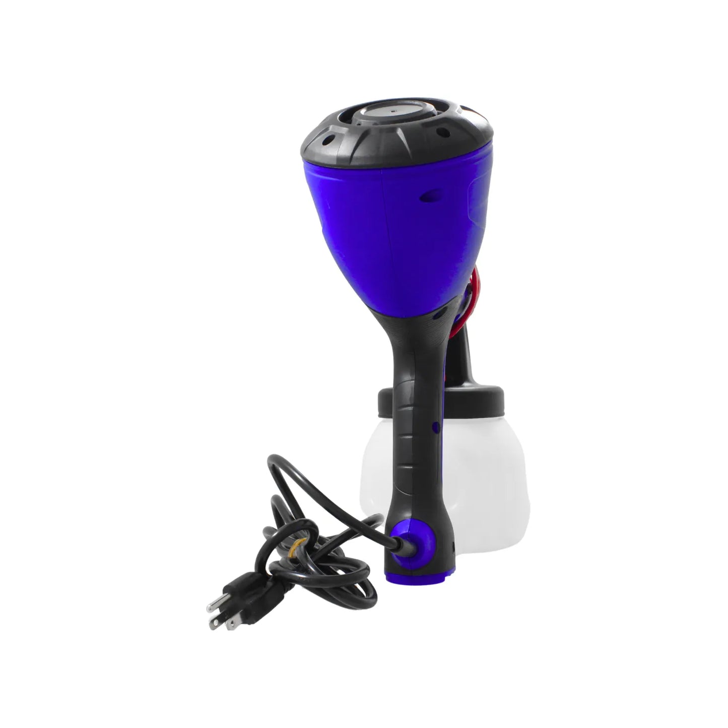 Pistola de pintura eléctrica azul con depósito translúcido y mango ergonómico para trabajos de bricolaje y hogar.