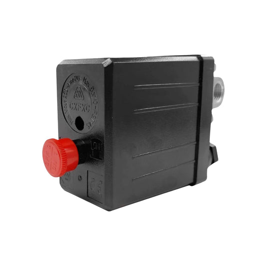 Presostato para compresor negro con perilla roja, control de presión 250V 20A 0-12.5 bar