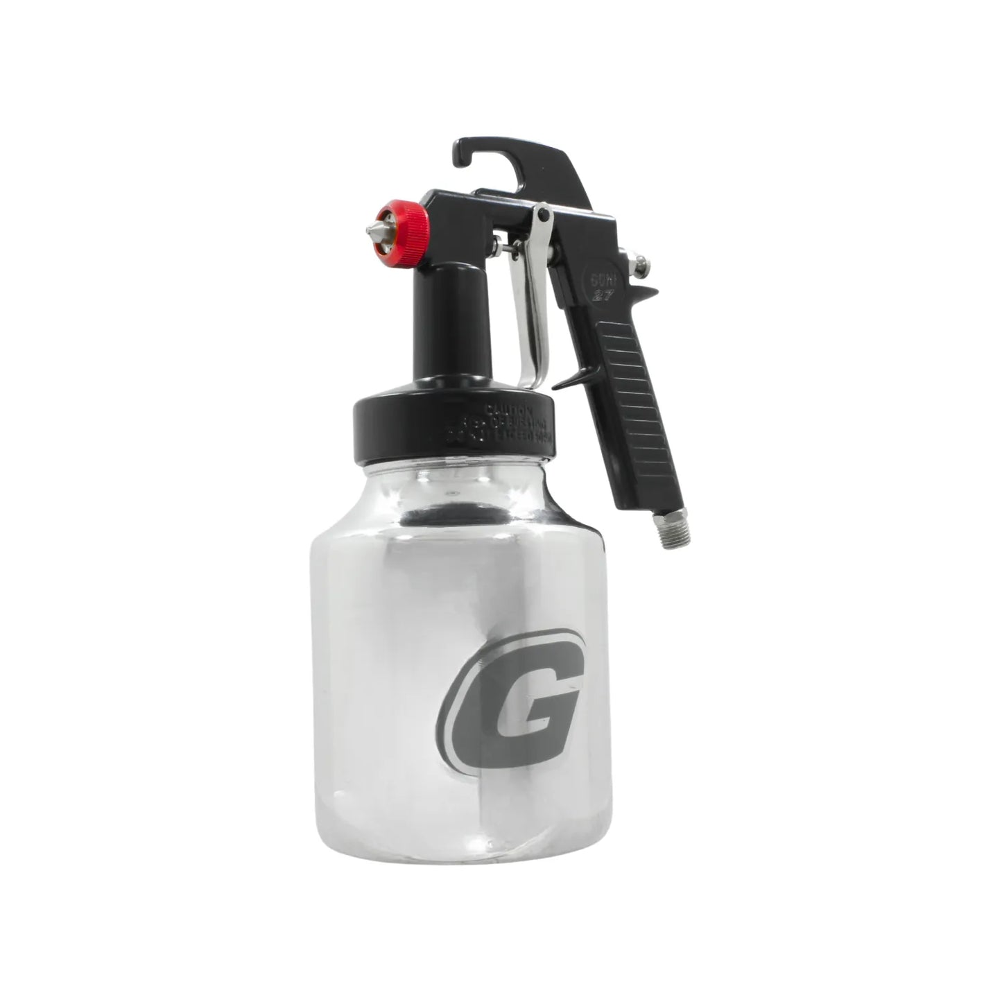 Pistola para pintar Goni 27 negra de baja presión, sistema de succión con depósito transparente.