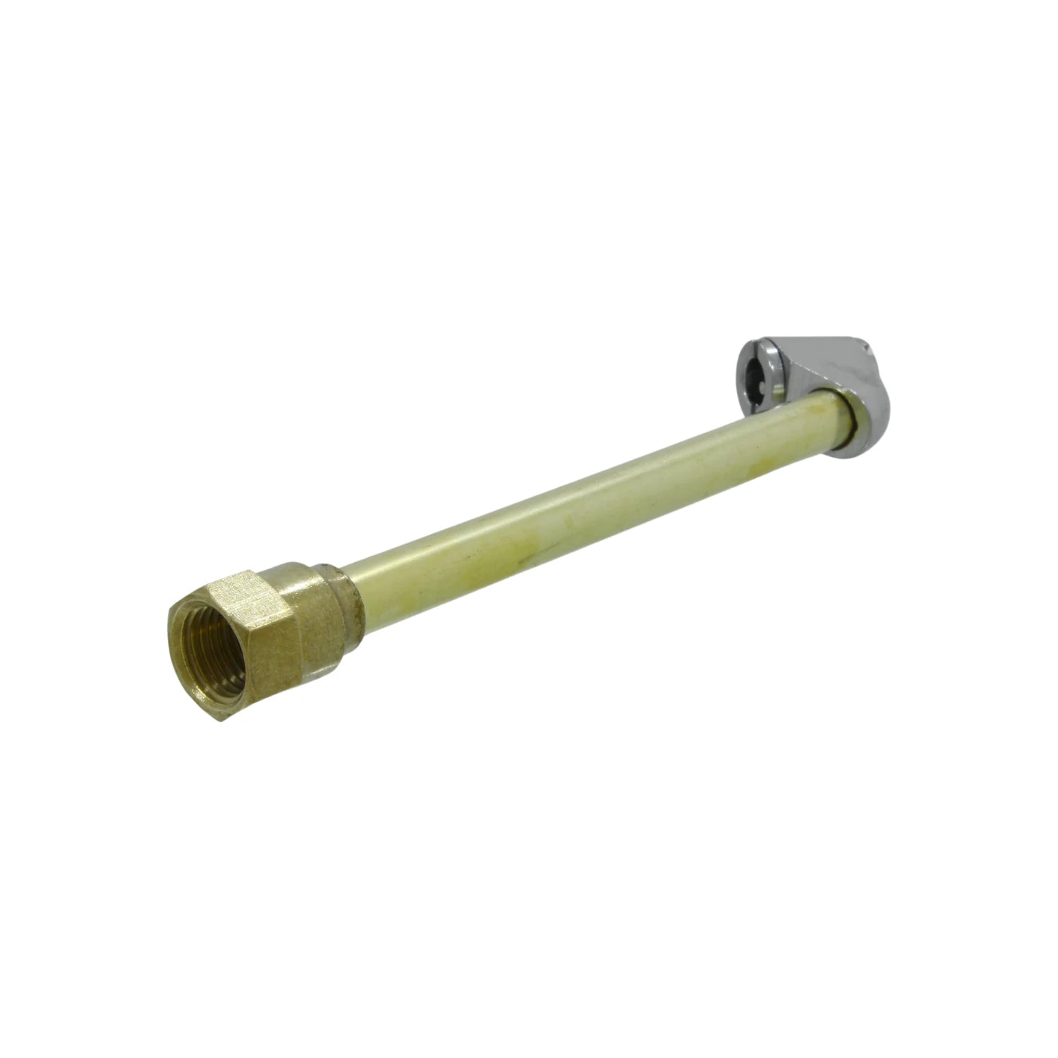 Válvula de aire doble cabeza para inflar neumáticos, conector de latón para manguera, boquilla cromada angular.