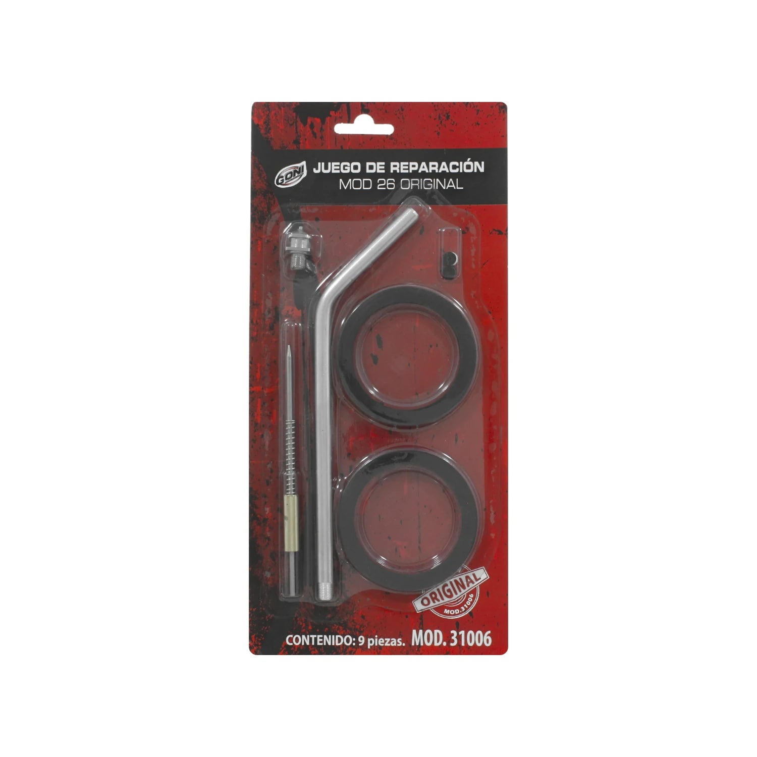 Juego de reparación Goni 31006 para pistola, incluye aguja, empaques y tubo metálico. Kit original de 9 piezas.