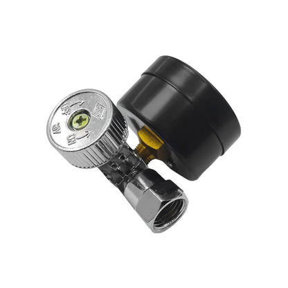 Regulador de aire Goni 316 cromado y negro con manómetro para herramientas neumáticas y compresores.