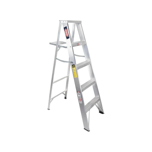 Escalera de tijera de aluminio Akron, 4 peldaños, con bandeja de herramientas
