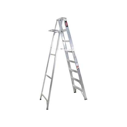 Escalera de tijera de aluminio Akron 7 peldaños, con plataforma de trabajo superior para ferretería