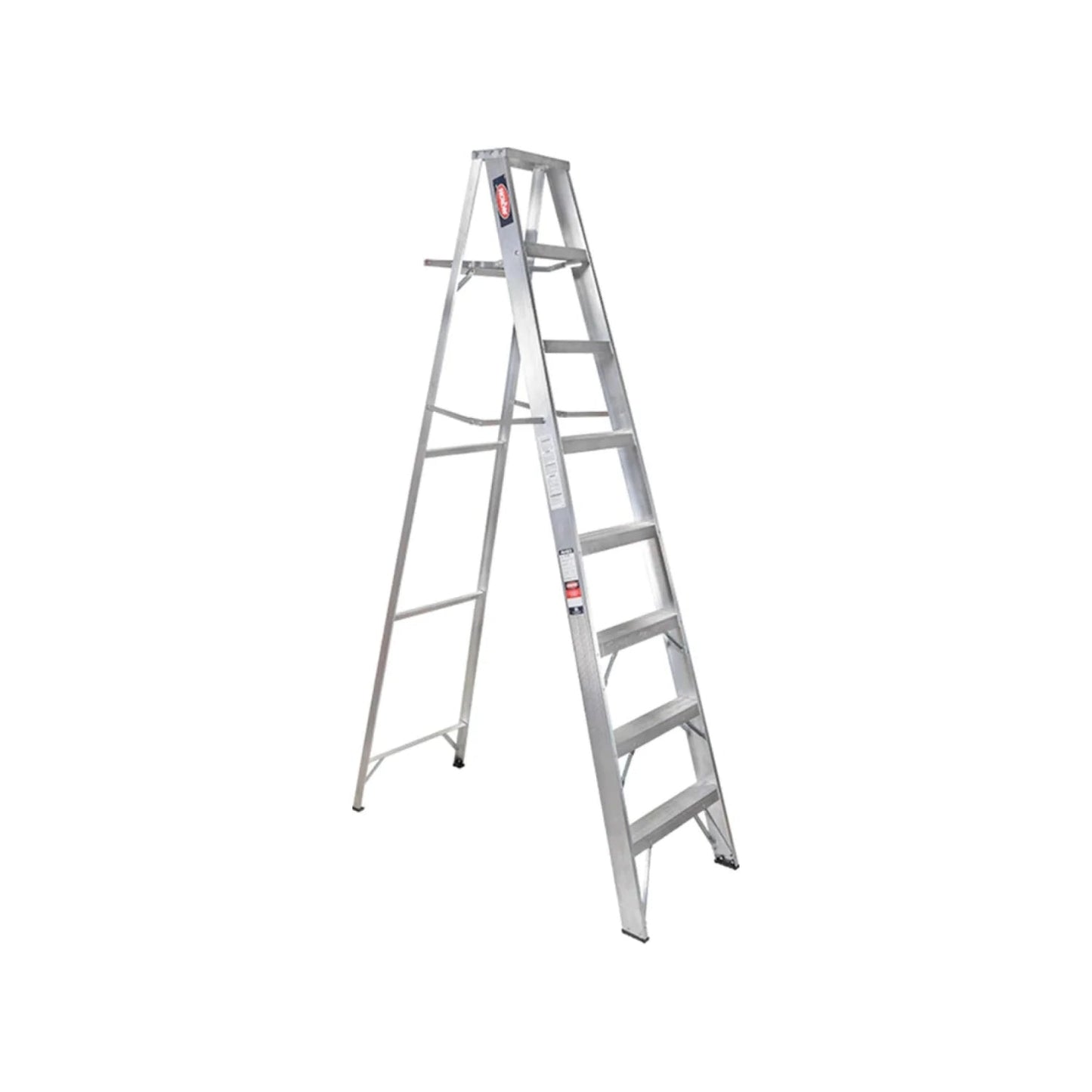 Escalera de tijera de aluminio de 7 peldaños, ideal para trabajos de bricolaje y mantenimiento en altura.