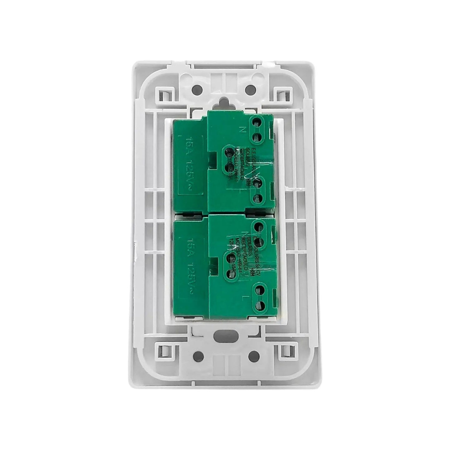 Placa eléctrica blanca Solaris WB-61 con dos receptáculos de 15A 125V para pared.