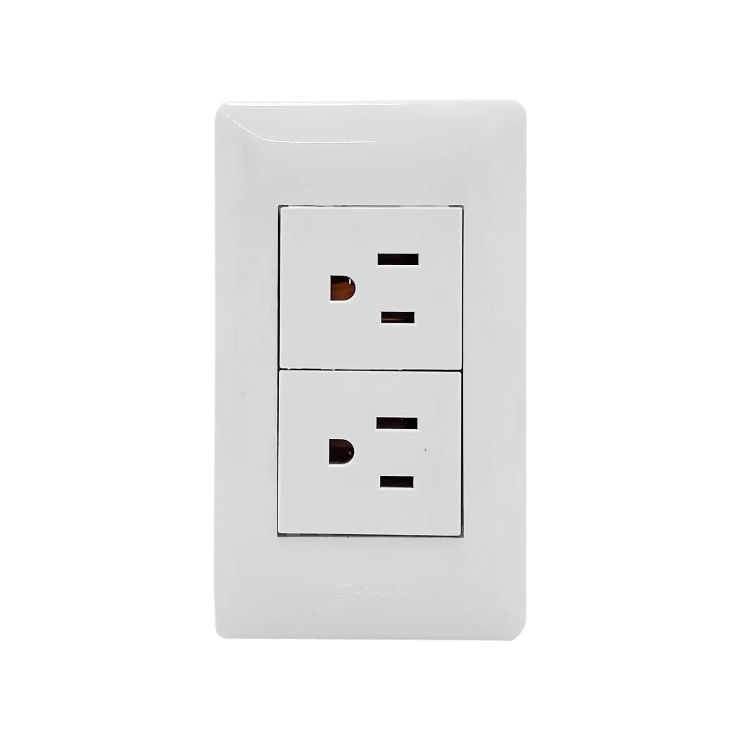 Placa de contacto doble blanca Solaris para tomacorriente estándar de 3 clavijas con toma a tierra