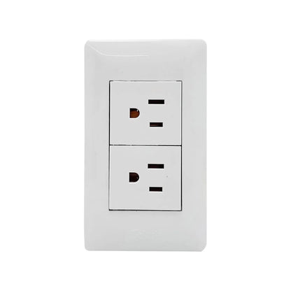 Placa de contacto doble blanca Solaris para tomacorriente estándar de 3 clavijas con toma a tierra