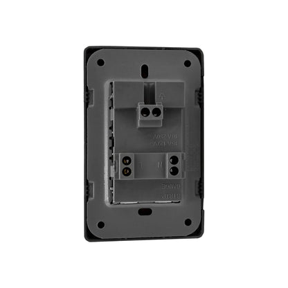 Placa trasera doble de toma corriente negra Solaris AL-61 con terminales L, N y tierra, especificaciones eléctricas 15A 127V~
