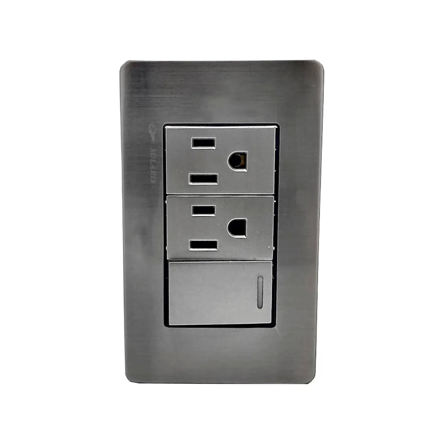 Placa eléctrica Solaris gris cromo con 1 apagador y 2 contactos polarizados para pared