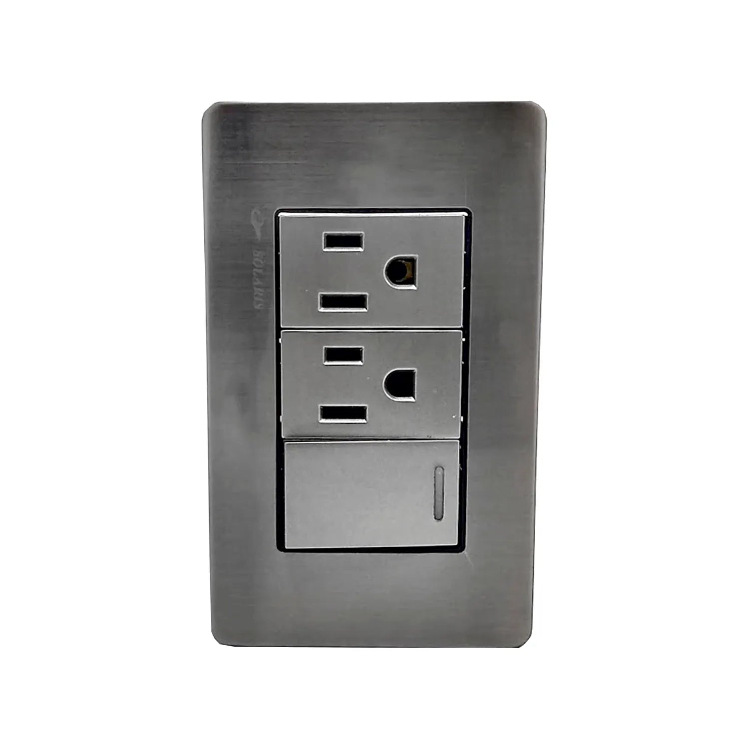 Placa eléctrica Solaris gris cromo con 1 apagador y 2 contactos polarizados para pared