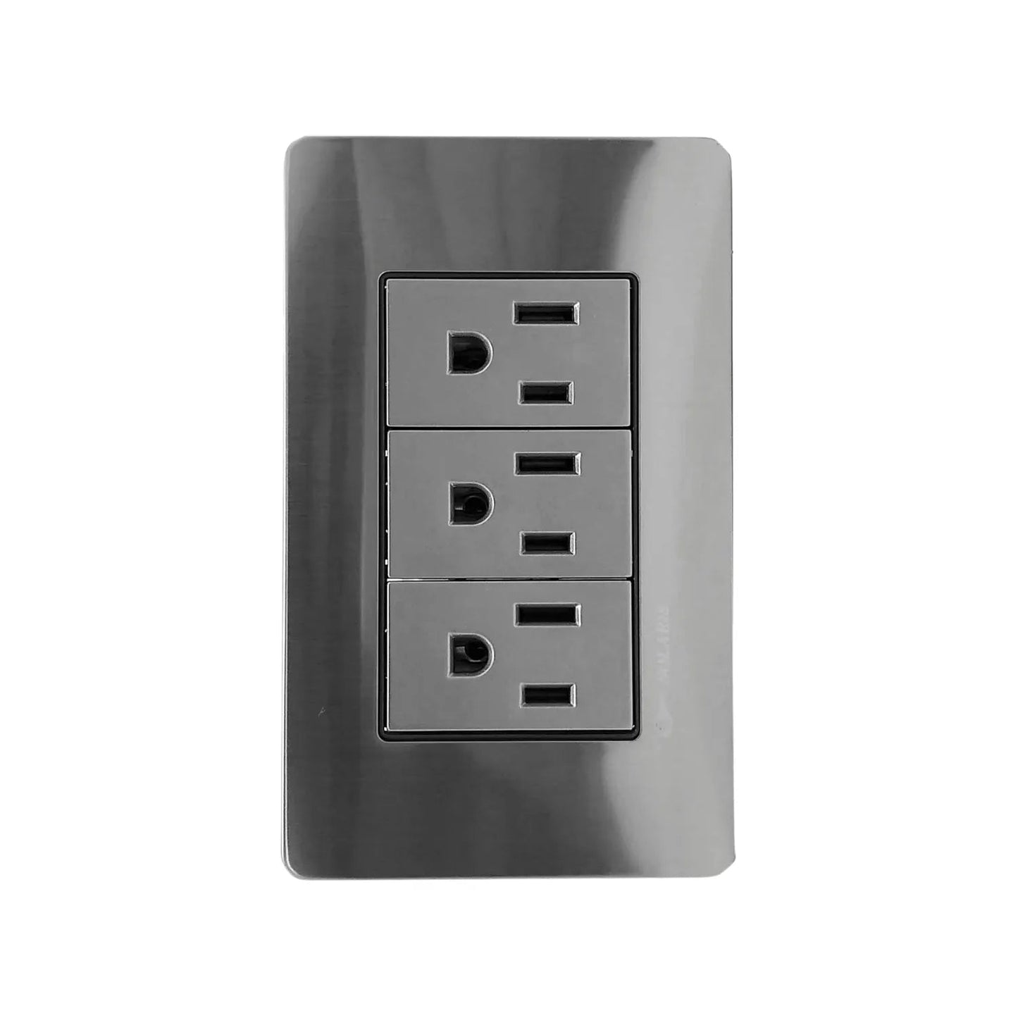 Placa eléctrica triple gris cromo con 3 tomacorrientes estándar Solaris AL613GR