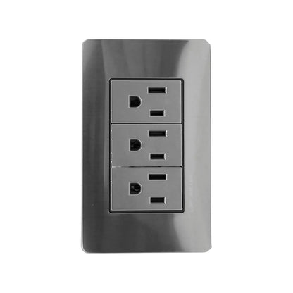 Placa eléctrica triple gris cromo con 3 tomacorrientes estándar Solaris AL613GR