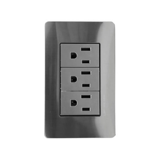 Placa 3 contactos gris cromo Solaris AL613GR