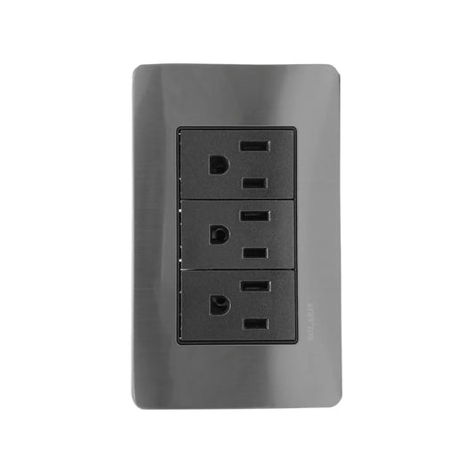 Placa 3 contactos negra cromo Solaris AL613NG