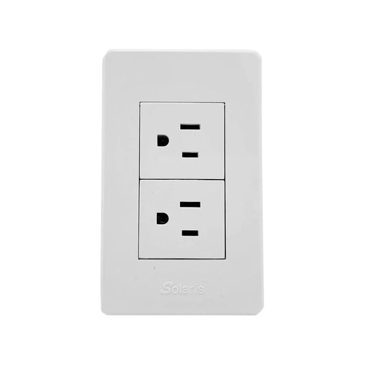Placa blanca Solaris con doble contacto eléctrico, toma corriente para pared