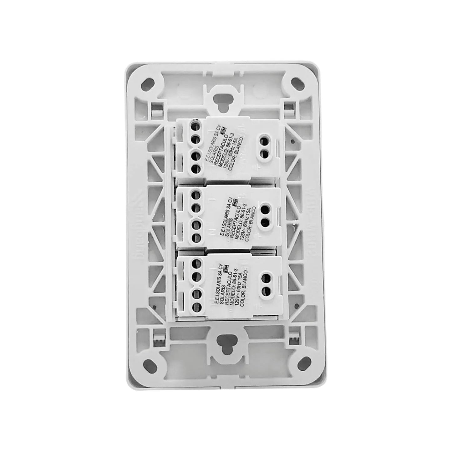 Placa de 3 receptáculos eléctricos blanca Solaris, 125V 15A