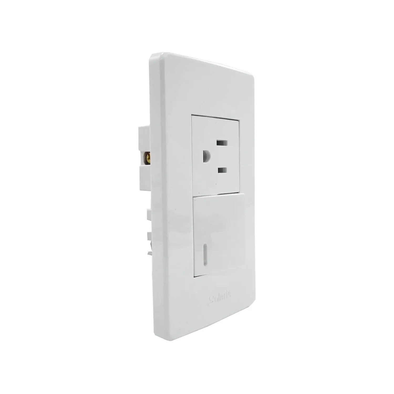 Placa eléctrica blanca Solaris con 1 apagador de luz y 1 contacto polarizado de pared