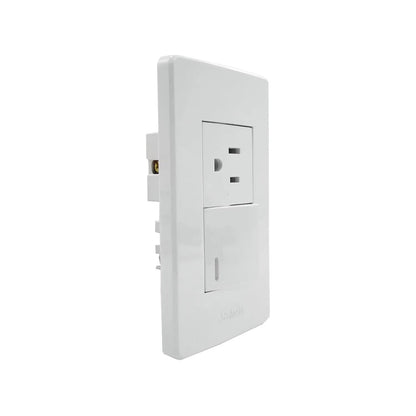 Placa eléctrica blanca Solaris con 1 apagador de luz y 1 contacto polarizado de pared