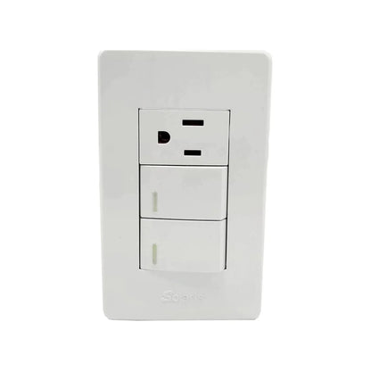 Placa 2 apagadores/1 contacto blanca Solaris 86622BC