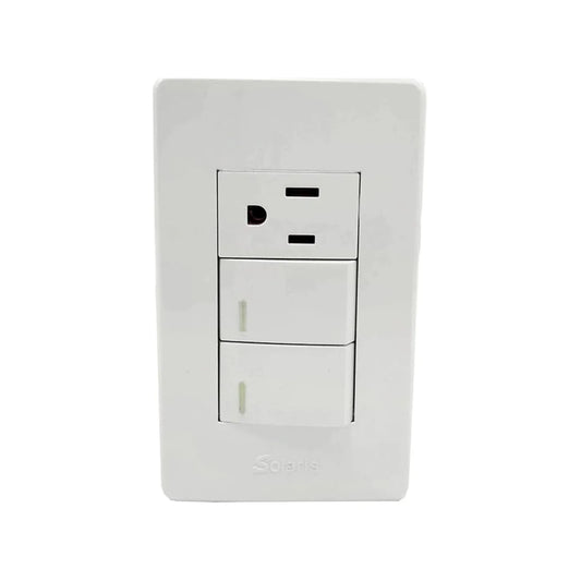 Placa 2 apagadores/1 contacto blanca Solaris 86622BC