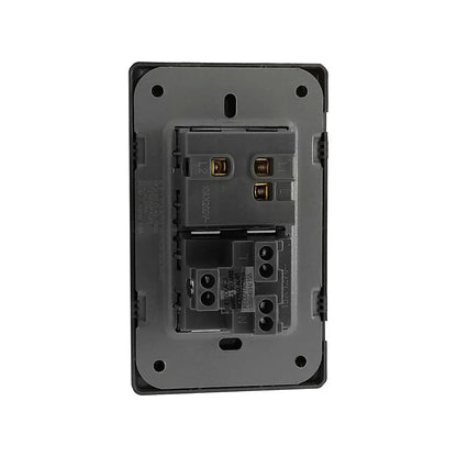 Placa eléctrica trasera Solaris con interruptor de escalera y contacto 15A 125V, en plástico gris oscuro