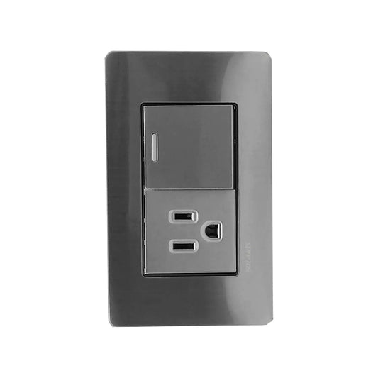 Placa 1 apagador escalera/1 contacto gris cromo Solaris AL62GRES