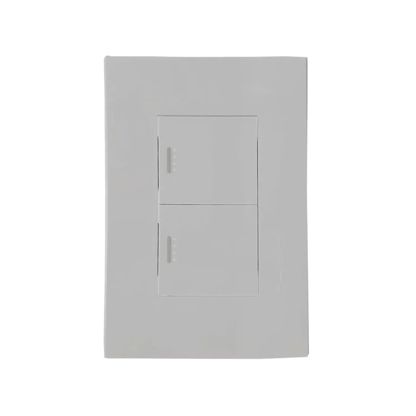 Placa de pared eléctrica blanca con dos interruptores push para luz de escalera