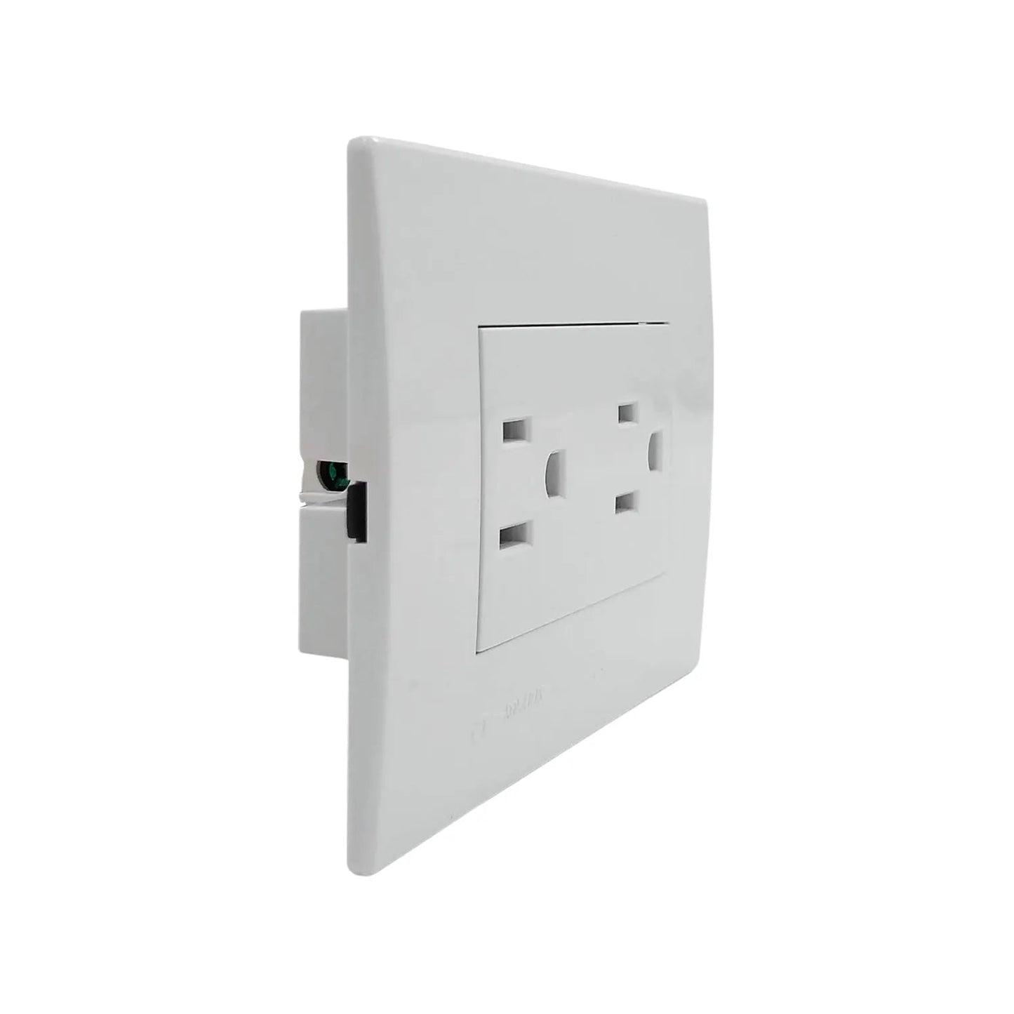Placa eléctrica doble blanca con 2 contactos polarizados para instalación de pared