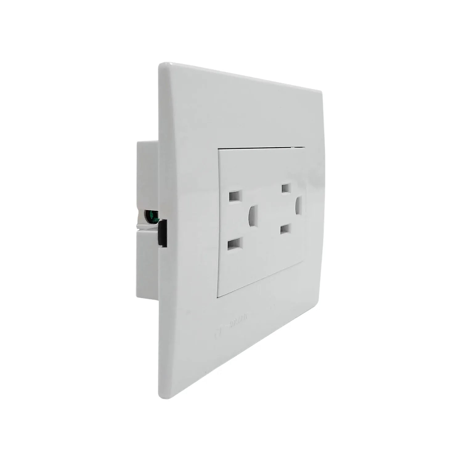 Placa eléctrica doble blanca con 2 contactos polarizados para instalación de pared