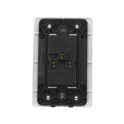 Receptáculo dúplex Solaris 88-61 blanco 15A 125V. Contacto eléctrico posterior con conexiones para instalación.