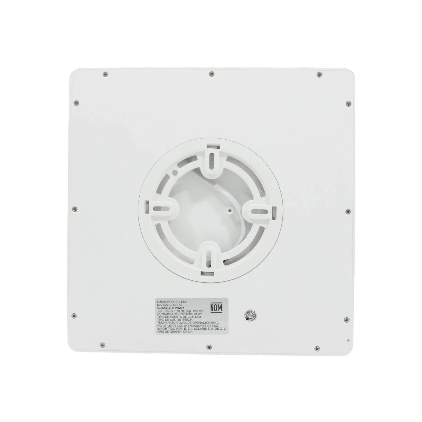 Lámpara panel LED Solaris Tommy1 cuadrada 18W blanca de sobreponer para uso interior, vista trasera.