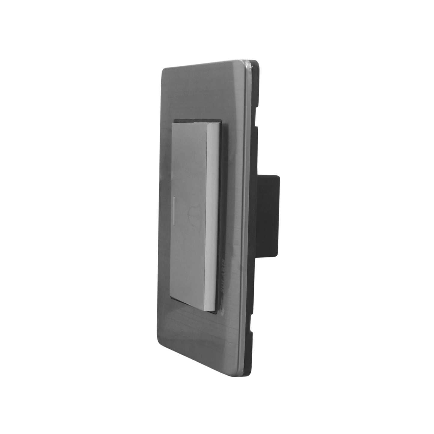 Placa para timbre gris Solaris con botón pulsador, acabado metálico cepillado.