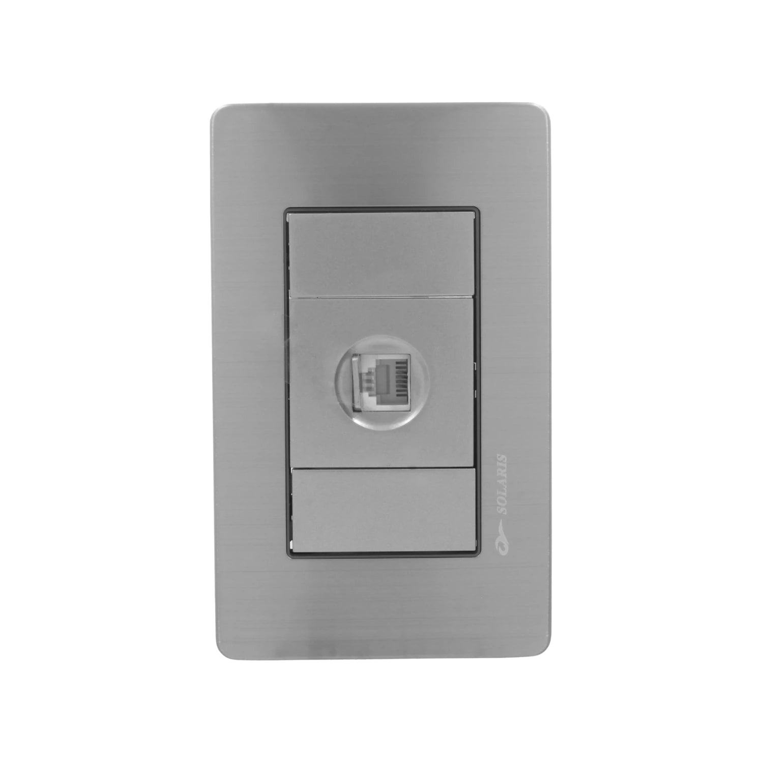 Placa de pared gris Solaris con 1 entrada de teléfono modular, acabado metálico cepillado