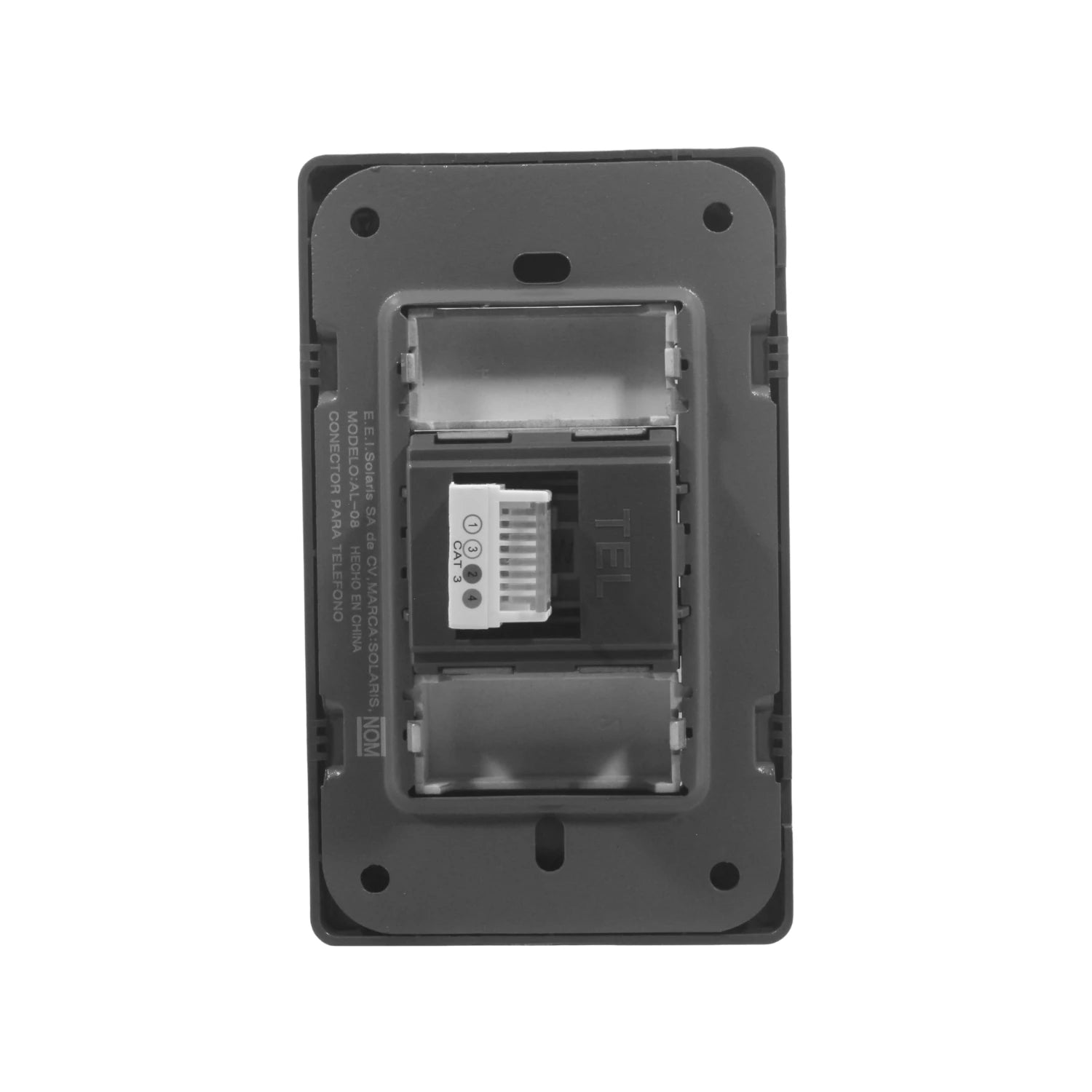 Placa de pared gris Solaris AL-08 para conector telefónico modular CAT3, vista posterior