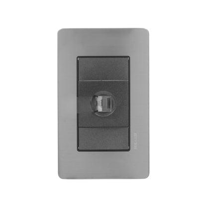 Placa de pared Solaris plateada con 1 puerto RJ45 negro para teléfono, internet o red de datos