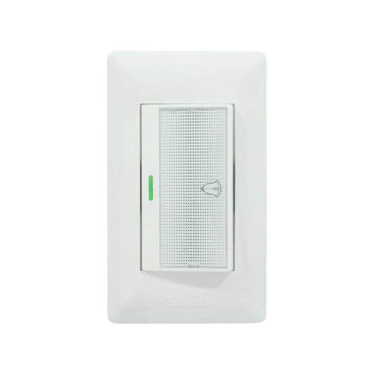 Placa de botón para timbre Solaris blanca con luz indicadora LED verde y diseño moderno