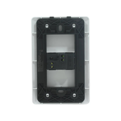 Placa para interruptor eléctrico Solaris modelo L27 blanca, vista trasera con especificaciones 250V 10A