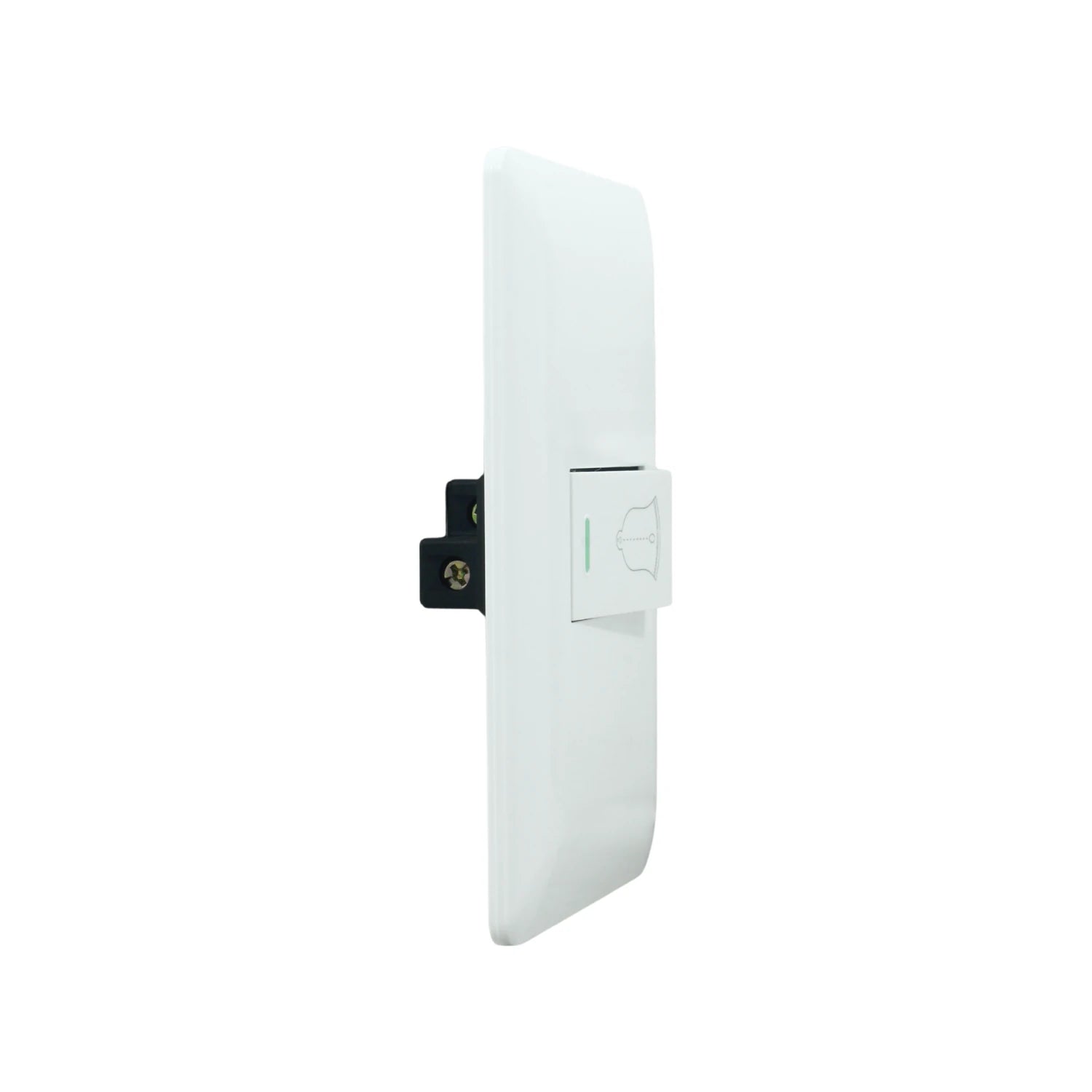 Placa botón pulsador blanco para timbre eléctrico con icono de campana y luz indicadora